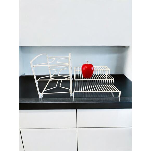 Cabinet Organizer Racks-2 White Coated Metal Stands-Kitchen Spice Wrap Houseware - Picture 4 of 4